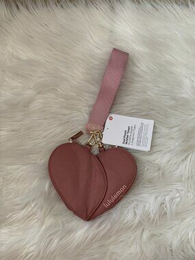 LULULEMON Heart Dual Pouch Wristlet in Pink Haze/Gold